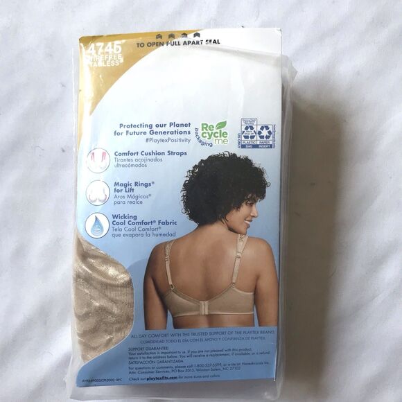 NEW Playtex 4745 18 Hour Wire Free Full Support Bra 44C Nude Beige Ultimate Lift - Picture 6 of 9